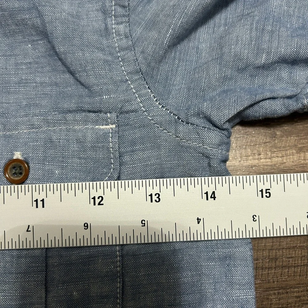Old Navy Button Up Shirt Kids XS 5 Blue Linen Cotton Short Sleeve Chambray